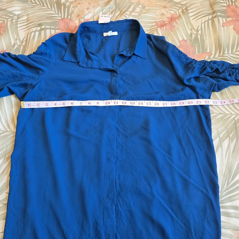 3/$25 Bar III Glitter Glamour Blue Flame Button Down Tunic Long Semi Sheer XXL - Picture 8 of 10